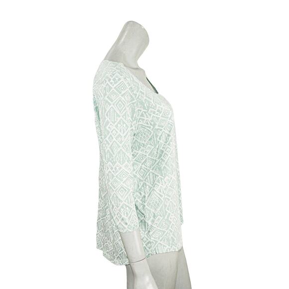 Peruvian Connection Scoop Neck Blouse Green Geo Print size S - Picture 4 of 6